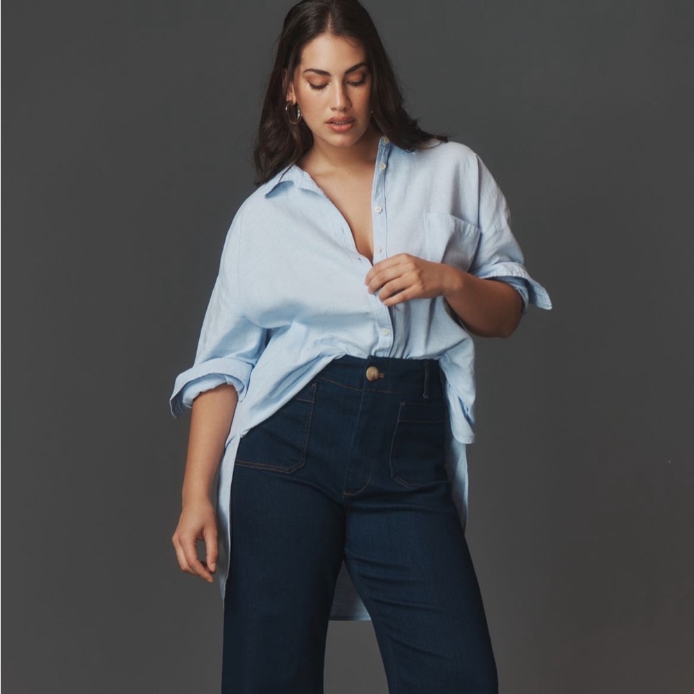 Anthropologie Maeve Bennet Buttondown Shirt in Blue Linen